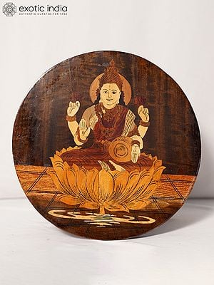 12" Goddess Dhanalakshmi With Four Armed | Rosewood Panel With Inlay Work