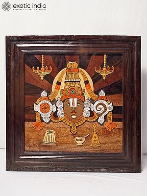 15" Head Of Tirupati Balaji With Vaishnava Symbols | Rosewood Panel With Inlay Work
