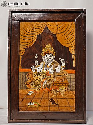 20" Siddhivinayaka Ganesha Seated On Asana | Rosewood Panel With Inlay Work
