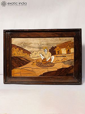 20" Pot Making By The Potter- A Rural View | Rosewood Panel With Inlay Work