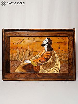 20" Jesus Christ In Deep Think | Rosewood Panel With Inlay Work