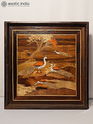 20" Beautiful View Of Nature With Peacocks | Rosewood Panel With Inlay Work