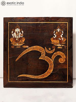 18" Aum With Lakshmi And Ganesha | Rosewood Panel With Inlay Work