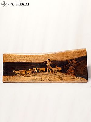 26" The Rural View With Shepherd | Rosewood Panel With Inlay Work