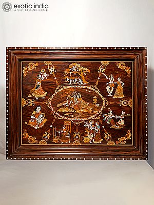 36" The Wonderful Leela Of Lord Krishna | Rosewood Panel With Inlay Work