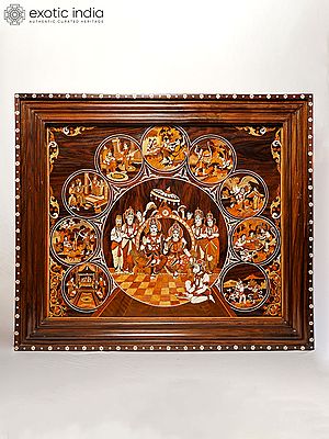 35" Story Of Lord Rama - Ram Darbar | Rosewood Panel With Inlay Work