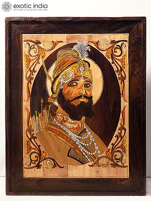 25" The Sikh Guru Gobind Singh Ji Maharaj | Rosewood Panel With Inlay Work