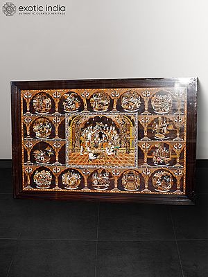72" Beautiful Wood Panel Of Story Of Lord Rama | Rosewood Panel With Inlay Work