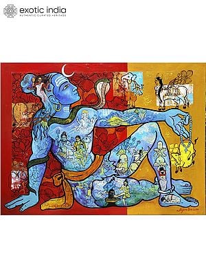 48" Divine Shiva | Acrylic On Canvas | Painting By Arjun Das