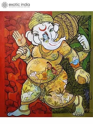 40" Lord Ganesha Painting | Acrylic On Canvas | By Arjun Das