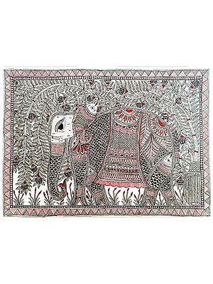 Gajraj : The Sacred Elephant Madhubani Painting | Fineliners On Paper | By Ruchi