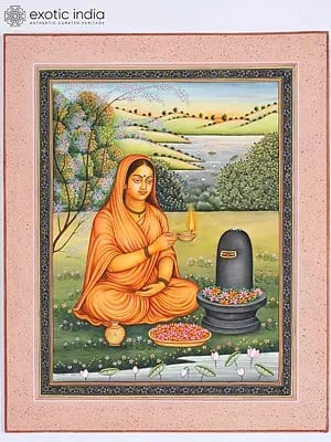 12" Goddess Parvati Worshipping Lord Shiva | Watercolor Painting