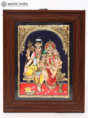 Lord Shiva with Family Tanjore Painting | Traditional Colors with 24 Karat Gold | With Frame