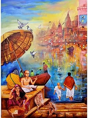 48" Varanasi Ghat | Acrylic On Canvas | By Arjun Das
