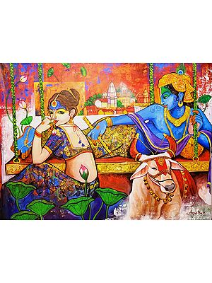 60" Radha & Krishna | Acrylic On Canvas | By Arjun Das