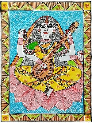 Maa Saraswati Madhubani Painting | Acrylic On Paper | By Nishu Singh