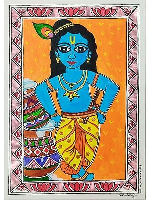 Bal Krishna Madhubani Painting | Acrylic On Paper | By Nishu Singh