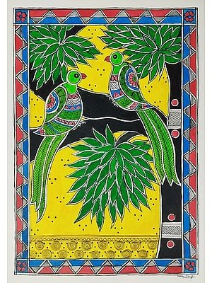 Parrot Madhubani Painting | Acrylic On Paper | By Nishu Singh