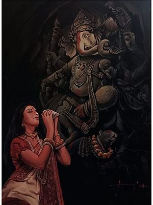 Ganesha With Her Devotee | Acrylic Painting On Canvas Board | By Arup Ratan Choudhury