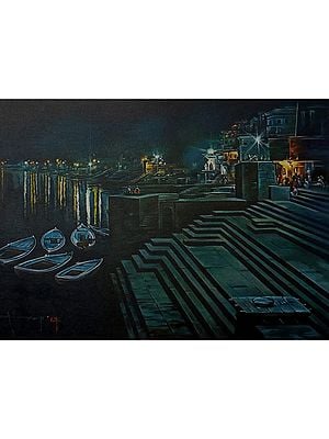 Varanasi Ghat | Acrylic Painting On Canvas Board | By Arup Ratan Choudhury