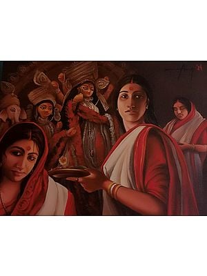 Goddess Durga With Her Devotees | Acrylic Painting On Canvas Board | By Arup Ratan Choudhury