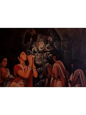 Lord Ganehsa Worship | Acrylic Painting On Canvas Board | By Arup Ratan Choudhury