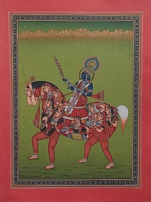 King Riding A Horse Composed Maidens | Water Color On Paper | By Sanjay Kumar Soni