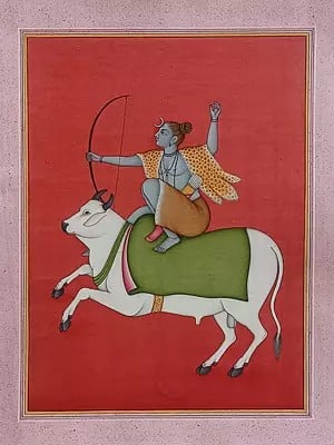 Shiva As An Archer Seated Astride On Nandi Painting | Water Color On Paper | By Sanjay Kumar Soni