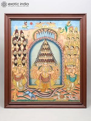 Sadashiva - The Eternal Form of Lord Shiva | Framed Tanjore Painting with Gold Work