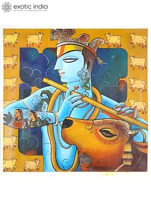 Lord Krishna with Cow | Oil Painting