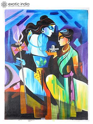 Lord Shiva with Devi Parvati | Oil Painting