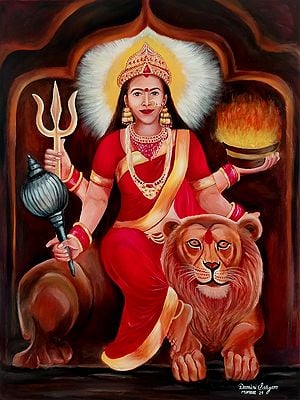 Goddess Parvati Seated On Lion | Acrylic On Canvas | By Damini Sargam