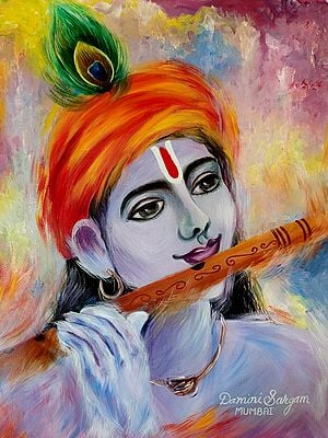 Krishna Playing Flute | Acrylic On Canvas | By Damini Sargam