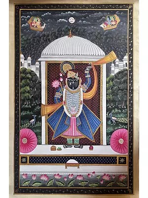 Standing Lord Shrinathji | Pichwai Art | Watercolor On Cotton