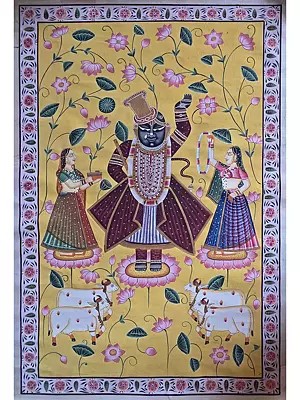 Lord Shrinathji Darshan Pichwai Painting | Watercolor On Cotton