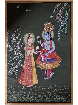 Lord Krishna With Radha | Watercolor On Cotton | Pichwai Art