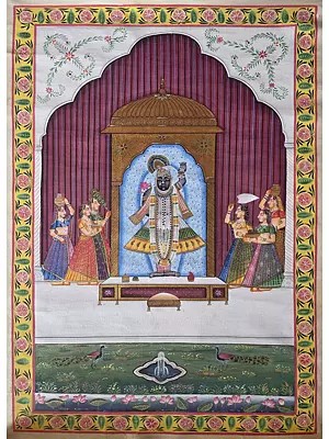 Divine Darshan Of Lord Shrinathji | Pichwai Art | Watercolor On Cotton
