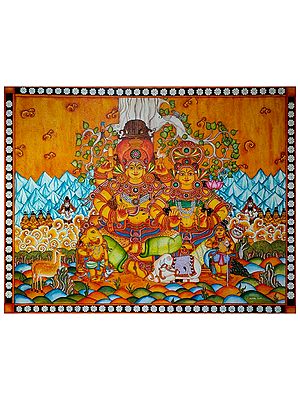 Lord Shiva Family | Acrylic On Canvas | Traditional Kerala Mural Art