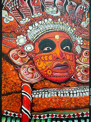 Ritual Flames Of Theyyam | Acrylic On Canvas | Mural Art