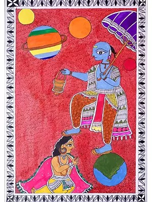 Lord Krishna As Vamana Avatar | Acrylic On Handmade Paper | By Pallavi