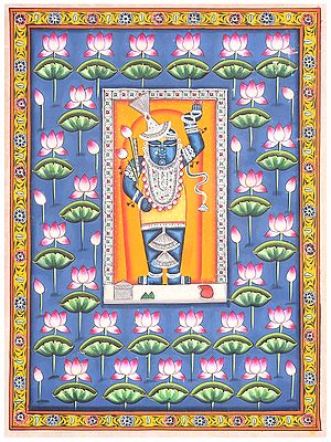 Sacred Shrinathji in Lotus Bloom | Pichwai Painting