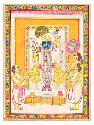 Shrinathji with Sevaks in Devotion | Pichwai Painting