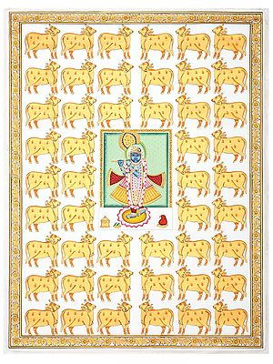 Shrinathji Playing Flute with Cows | Pichwai Painting