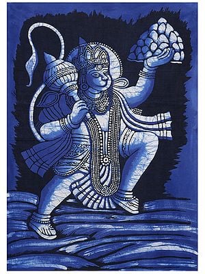 Lord Hanuman Carrying Mountain of Sanjeevani Herbs | Batik Painting