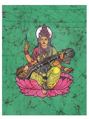 Devi Saraswati Seated on Lotus | Batik Painting