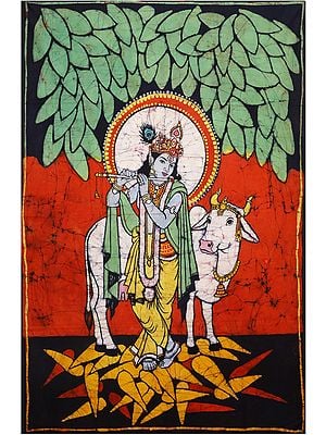 Cow Krishna | Batik Painting