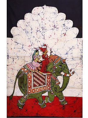 Dhola Maru - Rajasthani Lovers on Elephant | Batik Painting