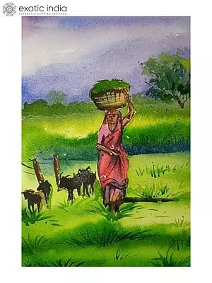 Village Lady | Water Color On Paper | By Chakradhar Mahato