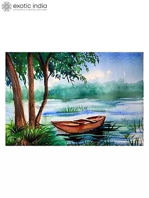 Boat In River Painting | Water Color On Paper | By Chakradhar Mahato