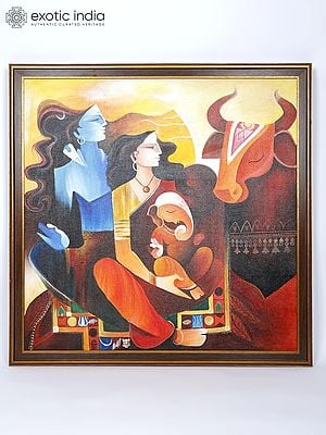 Shiva Family Oil Painting on Canvas